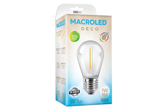 Lamp. Led S14 1w filamento B.frio E-27 220v        MACROLED en Lampara Led Filamento | Electroluz Miramar