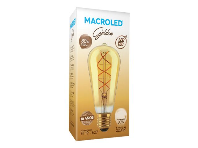 Lamp. Led ST19 Golden filamento 2w E-27       MACROLED en Lampara Led Filamento | Electroluz Miramar