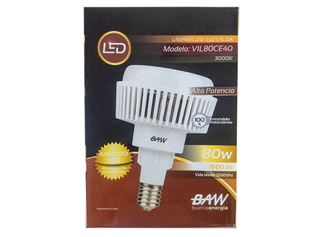 Lamp. led alta potencia 80w 220v E-40 3000k (1) 25000hs               BAW en Lamparas Led alta potencia | Electroluz Miramar