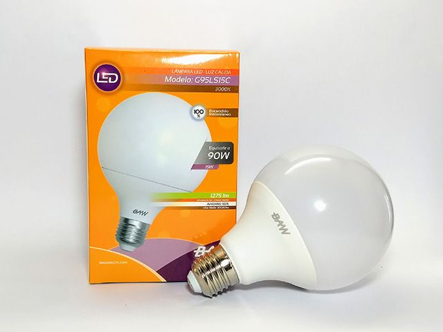Lamp. led globo G95 15w E-27 95mm calida E-27  (1). BAW en Lampara Led Globo | Electroluz Miramar