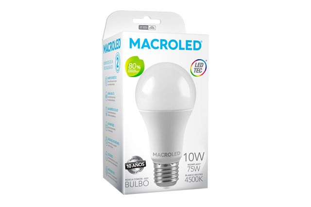 Lamp. Led bulbo A60 10w E-27 luz neutra 4.500k          MACROLED en Lamparas Led | Electroluz Miramar