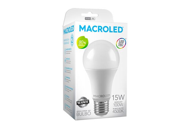 Lamp. Led bulbo A60 15w E-27 luz neutra 4.500k          MACROLED en Lamparas Led | Electroluz Miramar