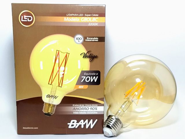 Lamp. Vintage Led 8w G80 E-27 2200k (10). BAW en Lamparas Vintage | Electroluz Miramar