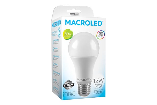 Lamp. Led 12w bulbo A60 luz fria E-27          MACROLED en Lampara Led Bulbo | Electroluz Miramar