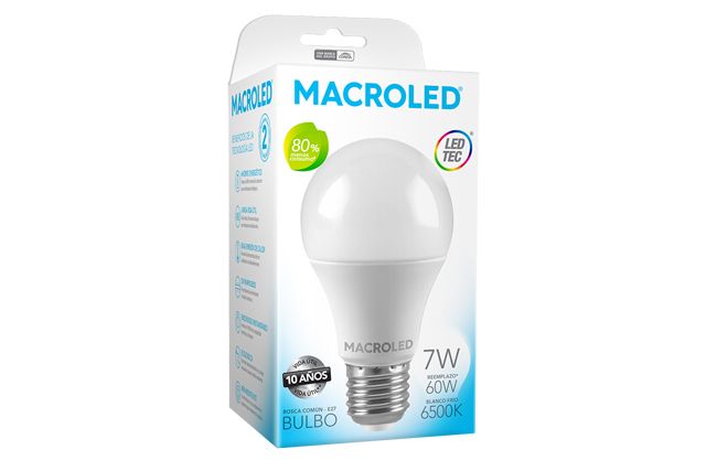 Lamp. Led 7w bulbo A55 luz fria E-27        MACROLED en Lampara Led Bulbo | Electroluz Miramar