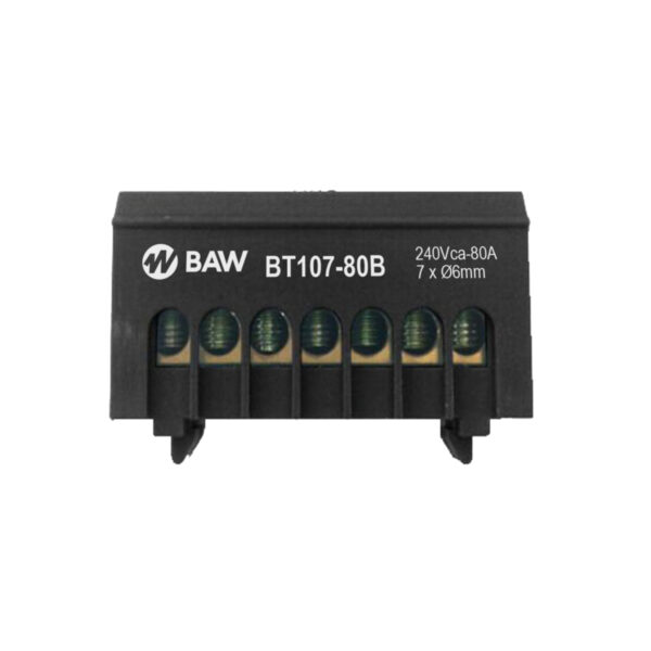Barra aislada 7 tomas Din negra BT107-80B BAW