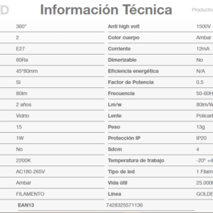 Lámpara LED Gota Filamento Dorado 1W S14 E27 MACROLED BFS14G-1WW