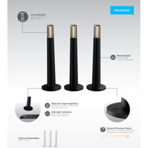 Kit de 3 veladores a bateria Candle dimerizable c/base de carga ng CANDLE-N Macroled