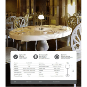Velador a bateria Elegance dimerizable c/cable usb cobre ELEGANCE-C Macroled
