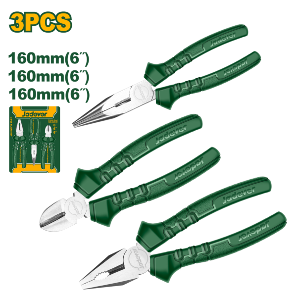 Kit de Pinzas Mango Ranurado 3 Piezas de 6" Jadever JDPS0623 Macroled