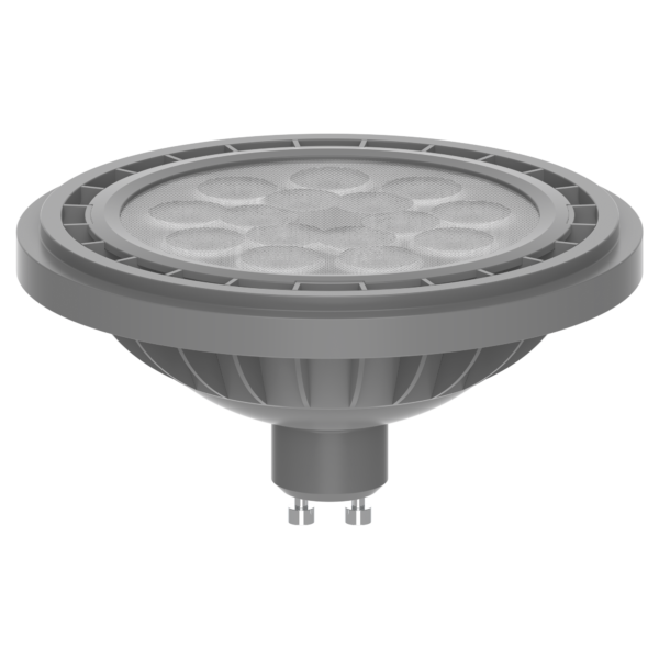 Lampara Led AR111 pvc 11w Gu10 25* luz calida Gris. ND111-11