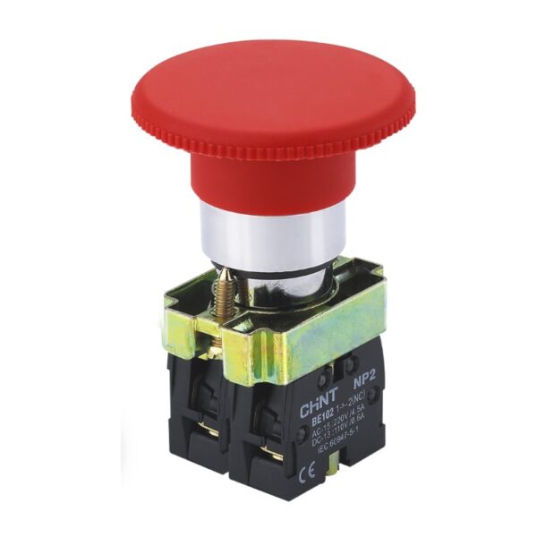 Pulsador de Emergencia Tipo Hongo 60mm Rojo 2NC CHINT NP2-BS644