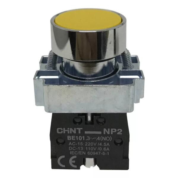 Pulsador de Cuerpo Metálico 22mm Amarillo Contacto 1NA CHINT NP3-BA51