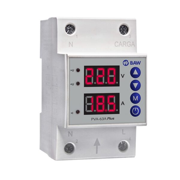 Protector de Tensión Monofásico 13.8Kw con Voltimetro/Amperímetro Digital PVA-63A P BAW