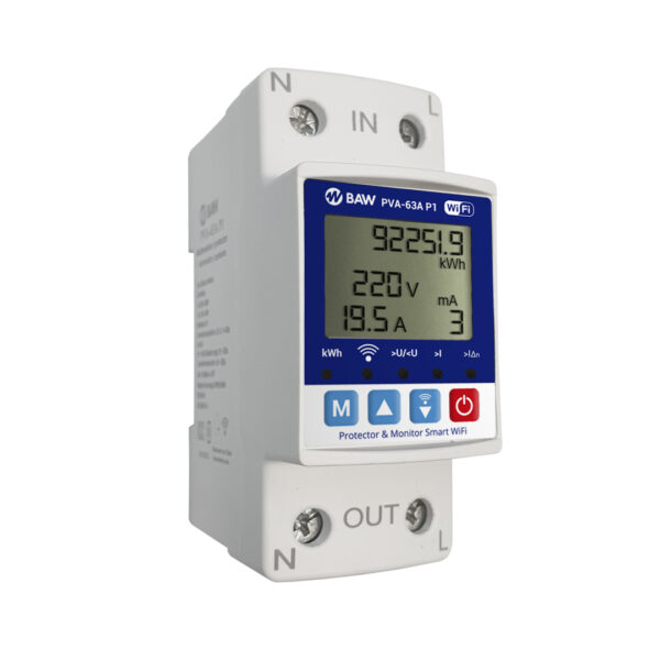 Protector de Tensión Monofásico 13.8kW con Voltímetro y Amperímetro Digital BAW PVA-63A P