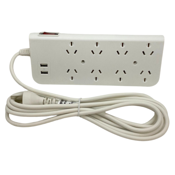 Regleta de 8 Tomas + 2 Puertos USB 3 Metros 250V 10A Blanca MACROLED PX8B-2USB-3