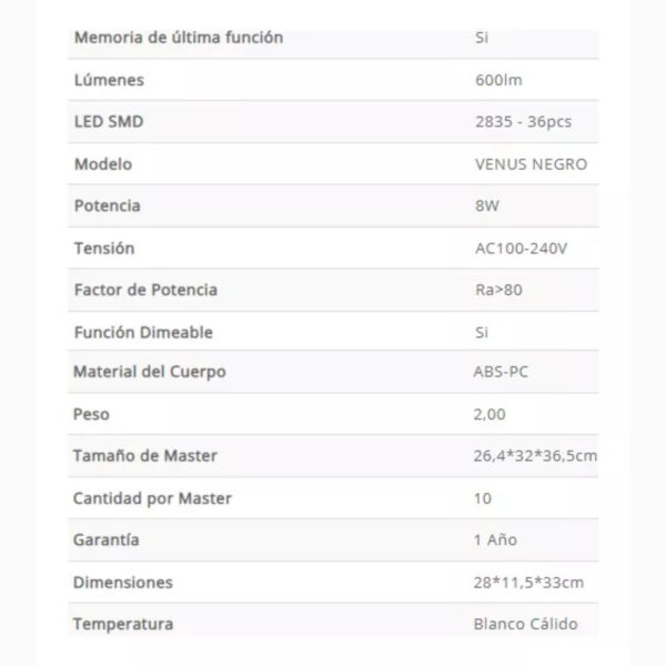 Velador LED Venus 8W Dimerizable Negro MACROLED VENUS NEGRO - Image 5