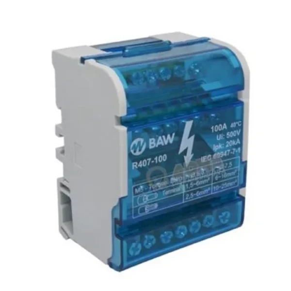 Repartidor para Riel DIN 4 Polos 100A 7 Tomas BAW R407-100