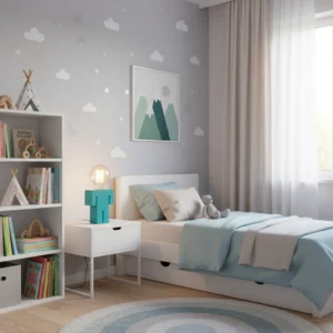 Velador Silueta Nene en Madera Pintada Celeste