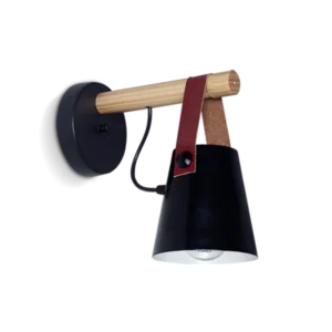 Aplique 1 Luz Campana de Chapa Negra con Detalle en Cuero