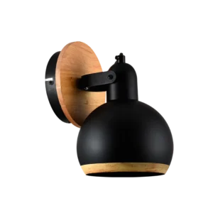Aplique de una Luz en Metal Negro con Madera