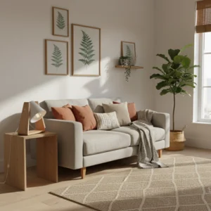 Velador en Madera Paraíso y Pantalla de Metal Blanco