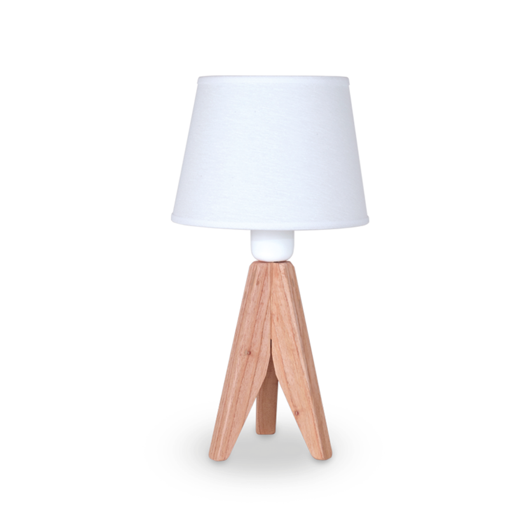 Velador Trípode de Madera Paraíso con Pantalla de Lino Blanca