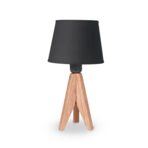 Velador Trípode de Madera Paraíso con Pantalla de Lino Negra