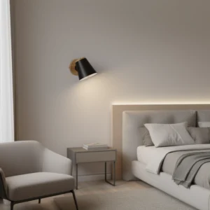 Aplique 1 Luz Madera Paraíso y Cabezal de Chapa Negro