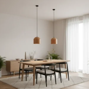 Colgante de Luces en Madera Lenga con Cable Textil