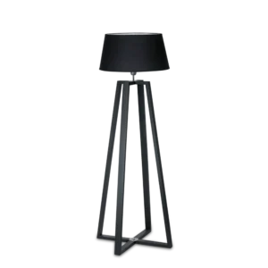 Lámpara de Pie Cruz en Madera Paraíso Negra con Pantalla de Lino Negra