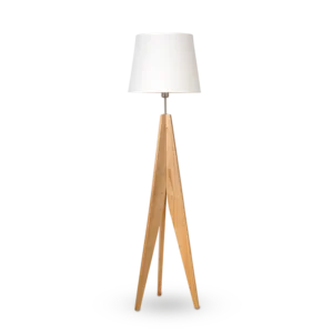 Lámpara de Pie Patas Unidas en Pino Natural con Pantalla de Lino