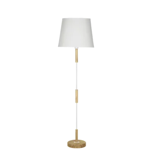 Lámpara de Pie en Madera Paraíso con Detalles y Pantalla Blanca