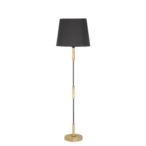 Lámpara de Pie en Madera Paraíso con Detalles y Pantalla Negra