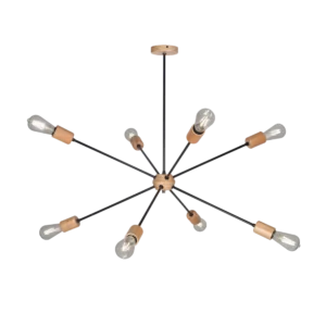 Colgante de 8 Luces en Metal Negro con Detalles en Madera Paraíso