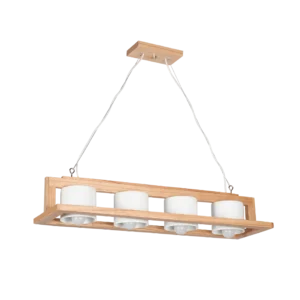 Colgante de 4 Luces en Madera Paraíso con Tachos de Metal