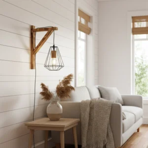 Aplique Ménsula de Madera Tratada con Fuego con Jaula Metálica