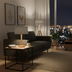 Lámpara de Mesa en Madera Paraíso con Pantalla de Lino