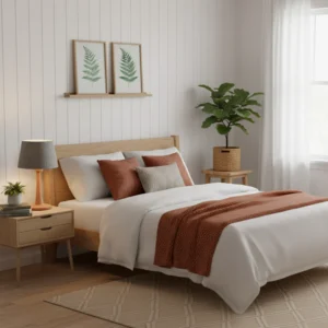 Lámpara de Mesa en Madera de Paraíso con Pantalla de Lino