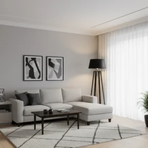 Lámpara de Pie Cruz en Madera Paraíso Negra con Pantalla de Lino Negra