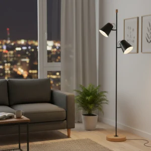 Lámpara de Pie de 2 Luces Negra