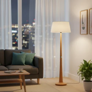 Lámpara de Pie en Madera de Lenga Mate con Pantalla de Lino