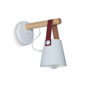 Aplique 1 Luz Campana de Chapa Blanca con Detalle en Cuero