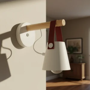 Aplique 1 Luz Campana de Chapa Blanca con Detalle en Cuero