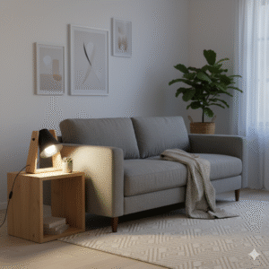 Velador en Madera Paraíso y Pantalla de Metal Negra