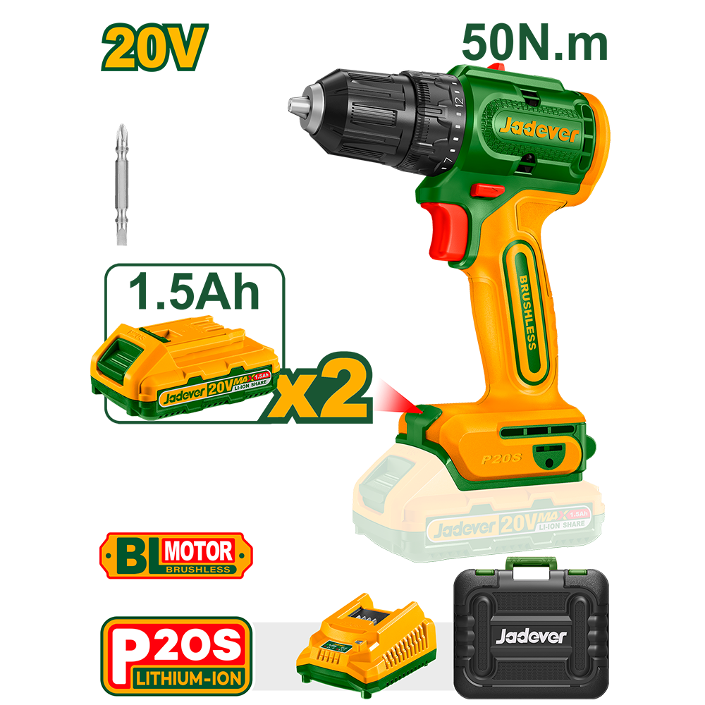 Taladro Atornillador Inalámbrico con Cargador Jadever JDCDP552-4